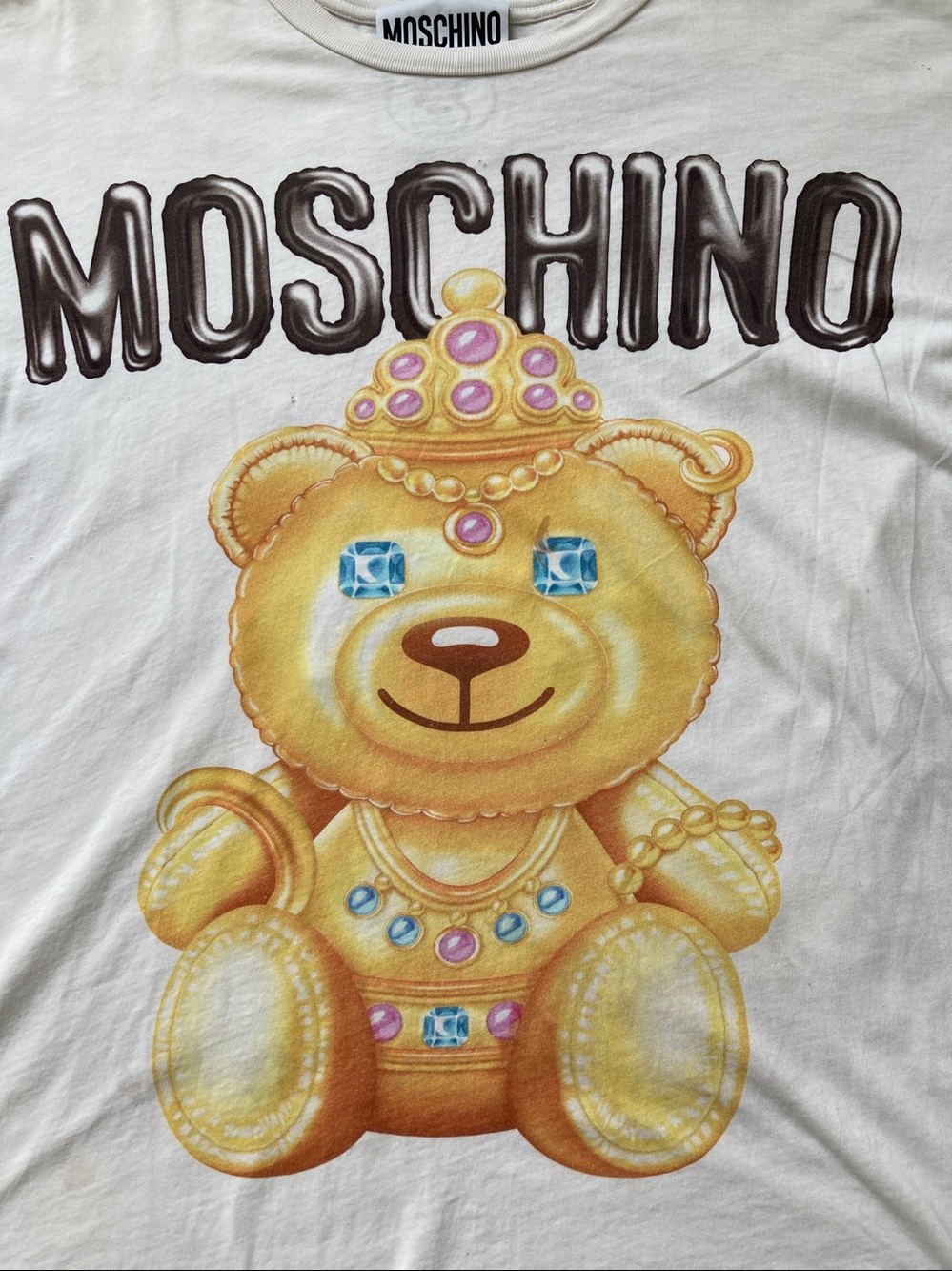 Moschino Jeweled Bear Tee T-shirt Unisex Loose Fit *AS IS* FLAWS Distressed sz S - Picture 2 of 16